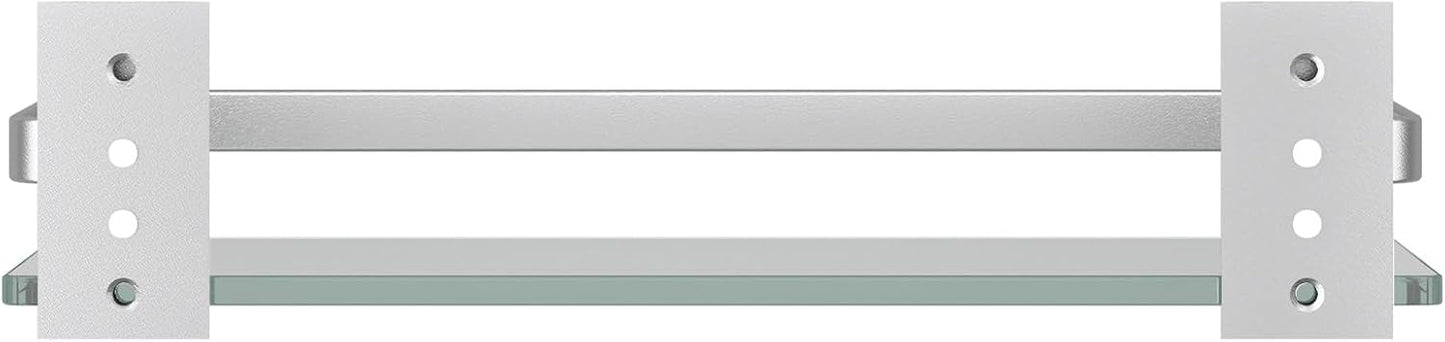 Danpoo Clear Tempered Glass Wall Shelf, Wall-Mounted Organizer for Bathroom, Kitchen(Matte Silver)