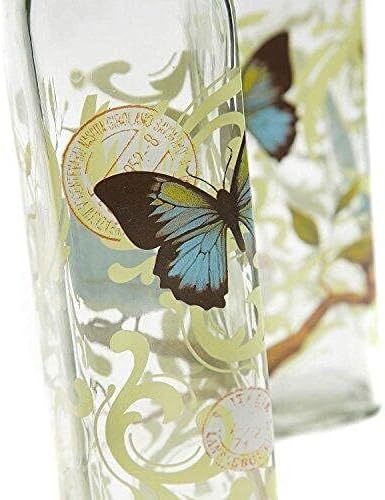 DUSVALLY Olive Oil Bottle Dispenser, Oil and Vinegar Bottles Set, Hand Painted Glass Dispenser Oil Bottle with Leak Proof Pourer Spout for Kitchen Cooking or Salad Dressing, 17 oz, 2 Pack