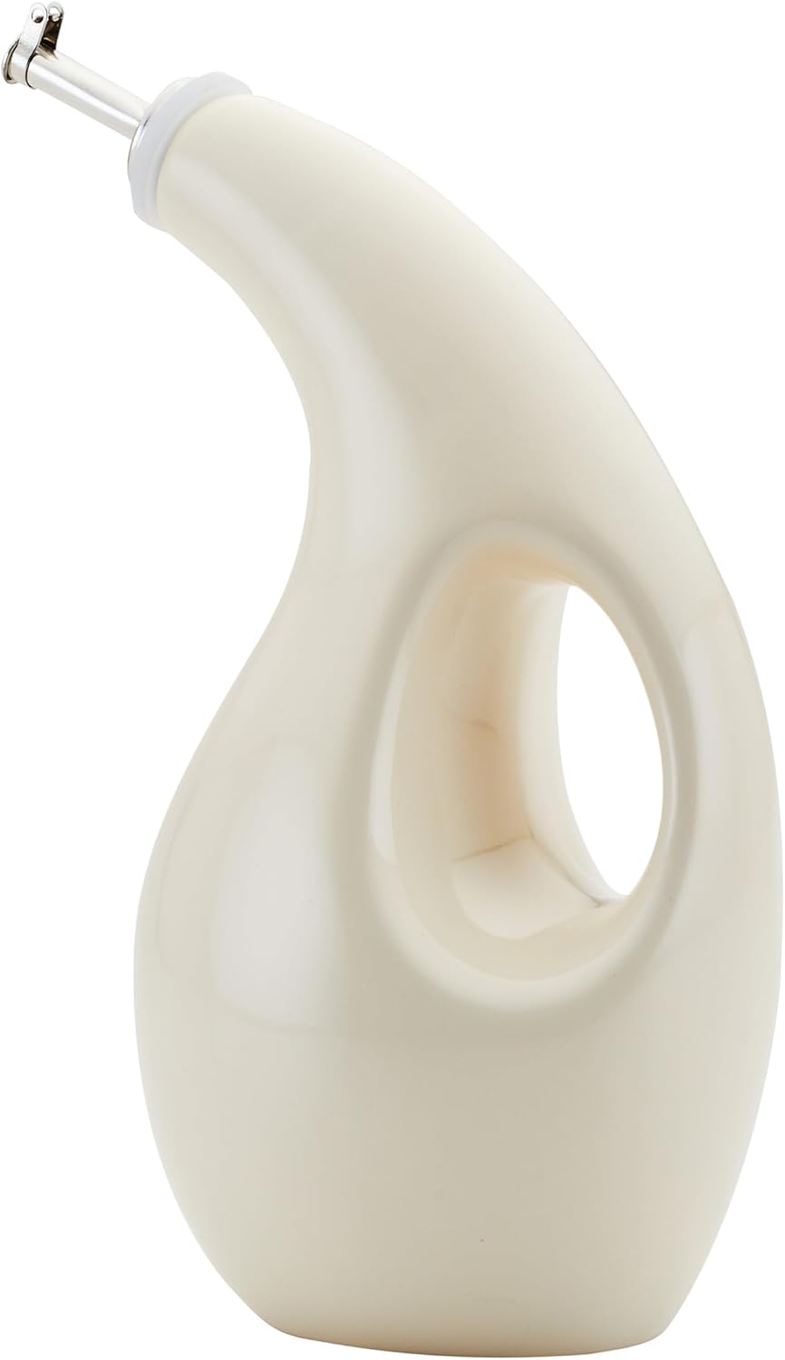 Rachael Ray Ceramics EVOO Oil and Vinegar Dispensing Bottle, 24 Ounce, Almond