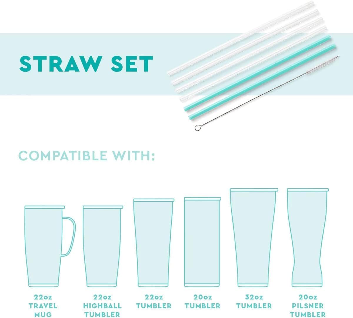 Swig Life Reusable Straws Scrub Life + Aqua Glitter Tall Straw Set & Cleaning Brush, Each Straw is 10.25 inch Long, Nurse Gifts for Women (Fits Swig Life 20oz Tumblers, 22oz, and 32oz Tumblers)