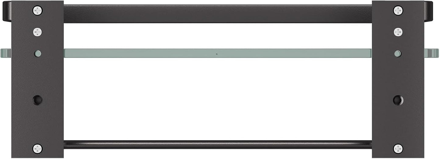 Danpoo Bathroom Wall Shelf with Towel Bar, Clear Tempered Glass, Hand Towel Holder (Matte Black)