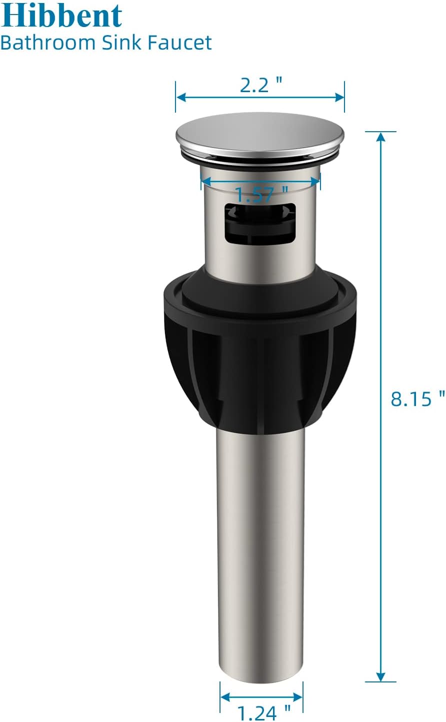 Hibbent 2 Pack Metal Bathroom Sink Drain with Overflow, Pop Up Detachable Stopper, Stainless Steel Vessel Lavatory Vanity Sink Strainer, Anti-Clogging Design, Chrome