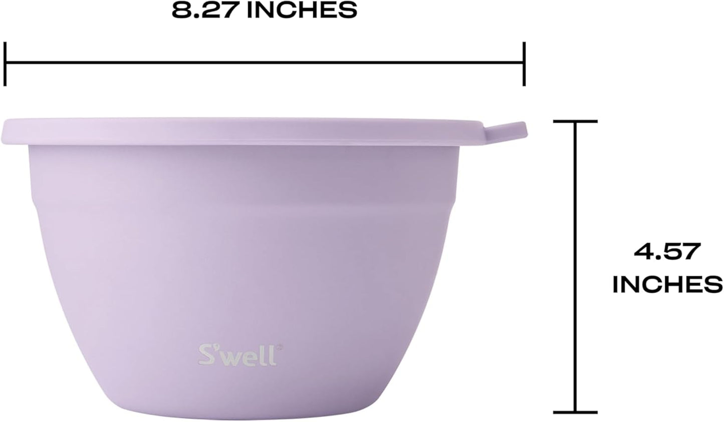 S'well Stainless Steel Salad Bowl Kit 64oz, Lilac, Comes with 2oz Mini Canister and Removable Tray for Organization, Leakproof, Easy to Clean, Dishwasher Safe