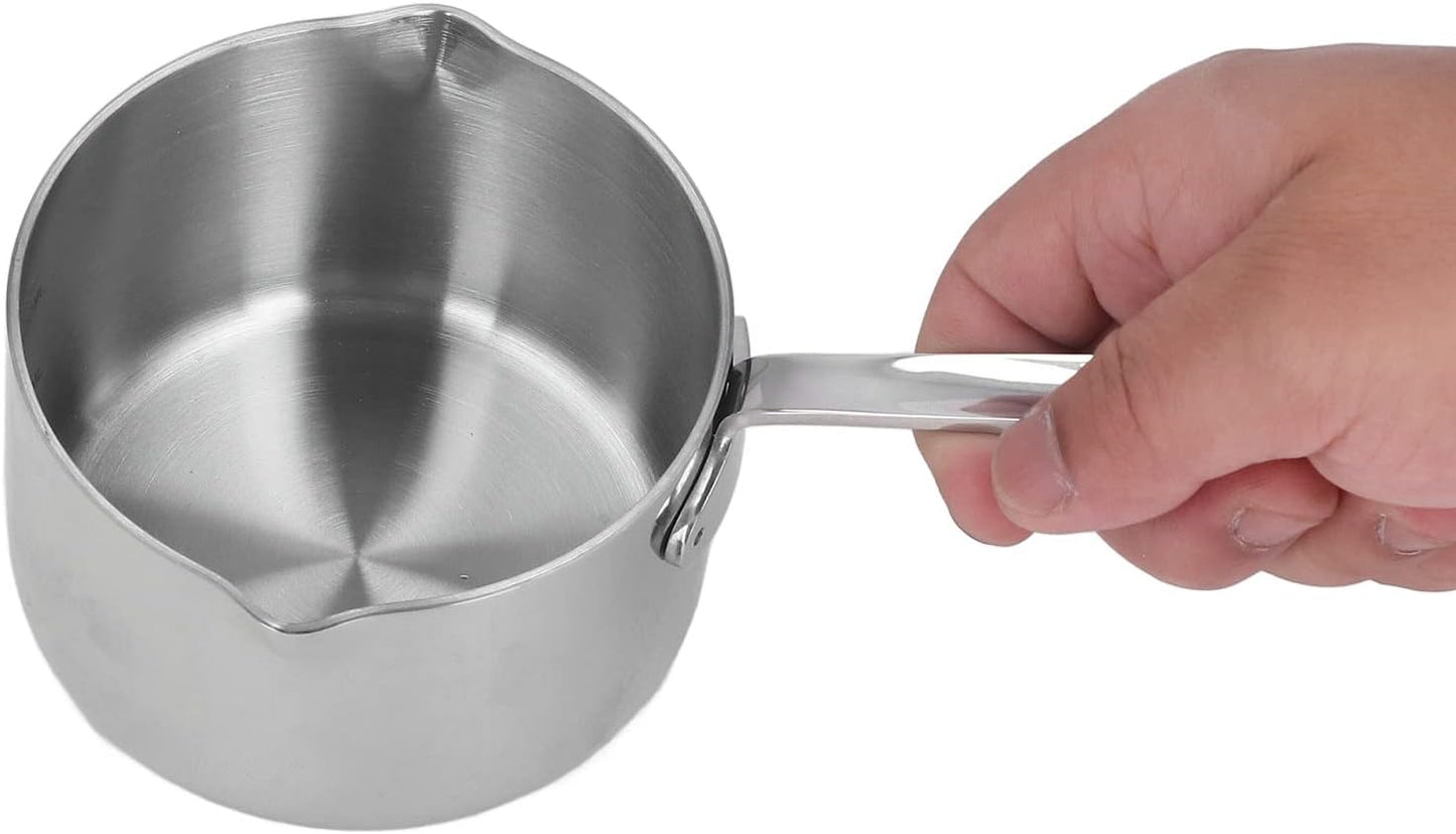 Butter Warmer, 300ml Mini Milk Warmer Pot Stainless Steel Coffee Pots Saucepan Butter Melting Pot with Dual Pour Spout for Coffee Tea Soup Warming