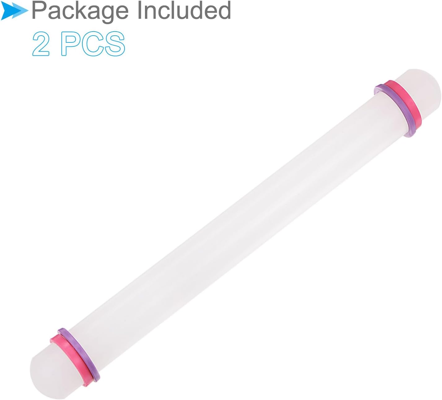 Fondant Rolling Pin, 13" Length, PP Plastic Non-Stick Guide Rings Fondant Roller Dough Roller - (Applications: for Baking Fondant DIY), 2-Pieces