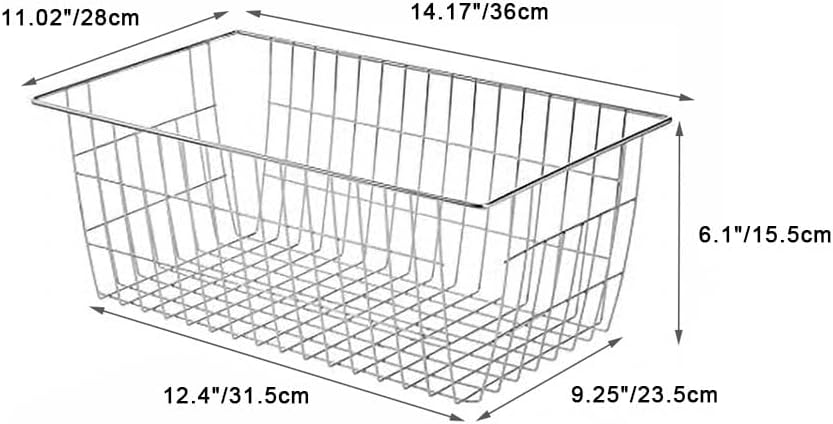 SANNO Freezer Baskets for Storage Pantry Large Metal Wire Food Storage Organizer Bin Basket with Handles - for Kitchen Cabinets, Pantry, Bathroom, Laundry Room, Closets, Garage - Chrome,2 pack