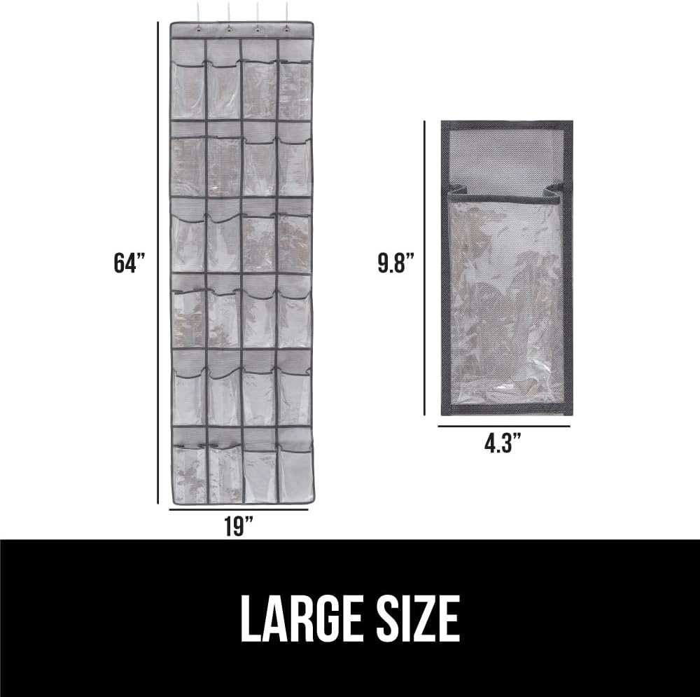 GORILLA GRIP Over the Door Shoe Organizer, 24 Large Breathable PVC Pockets, Space Saving Hanging Storage Holder, Closet Rack Hanger Holds Up to 40 lbs, Hangs on Closets for Shoes 2 Pack, Gray