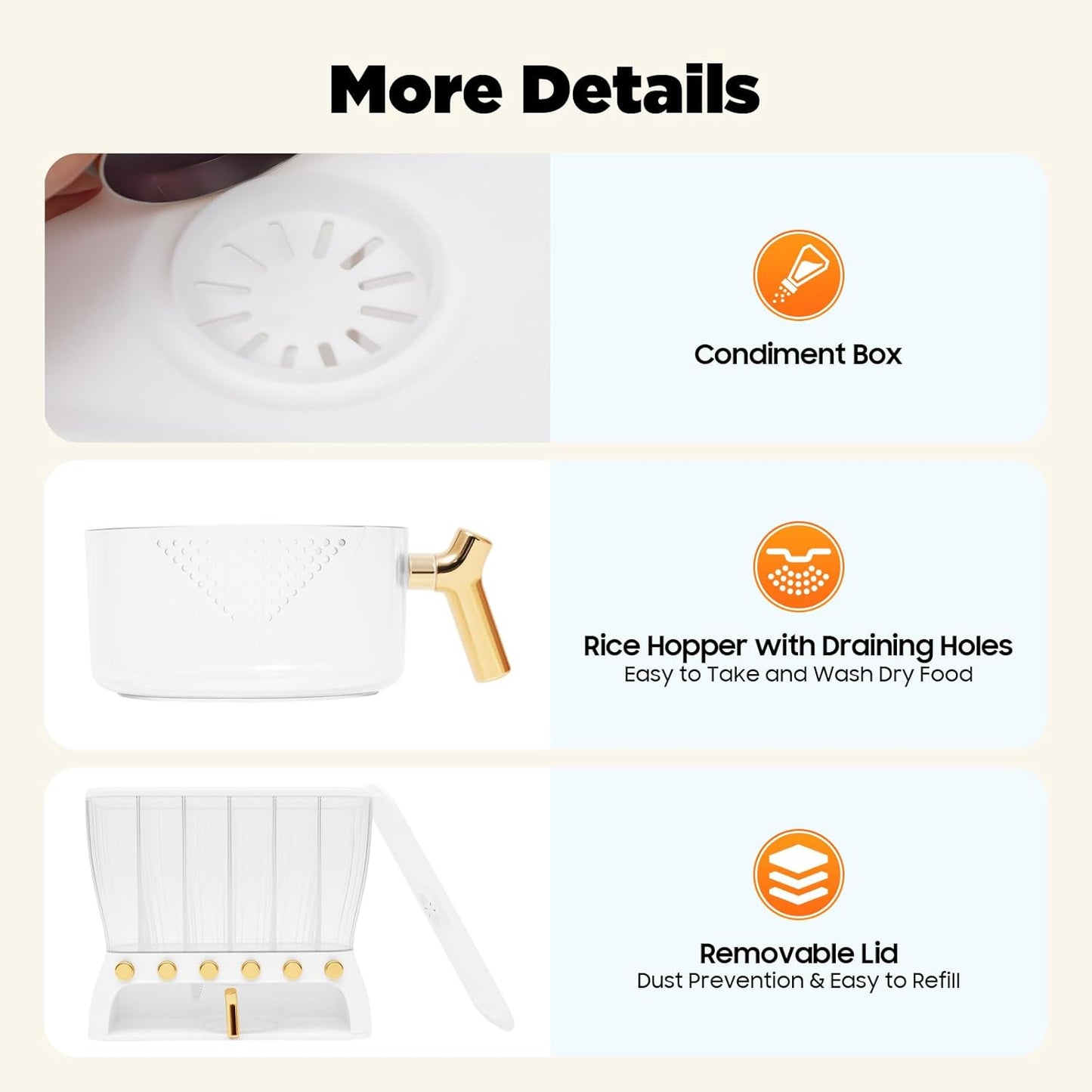 Food Storage Containers with 6 Divisions,Wall mounted 6 Grid Beans Dispenser,22Lbs Cereal Containers for Storing Flour & Sugar & Rice & Cereals & Nuts & Beans & Coffee