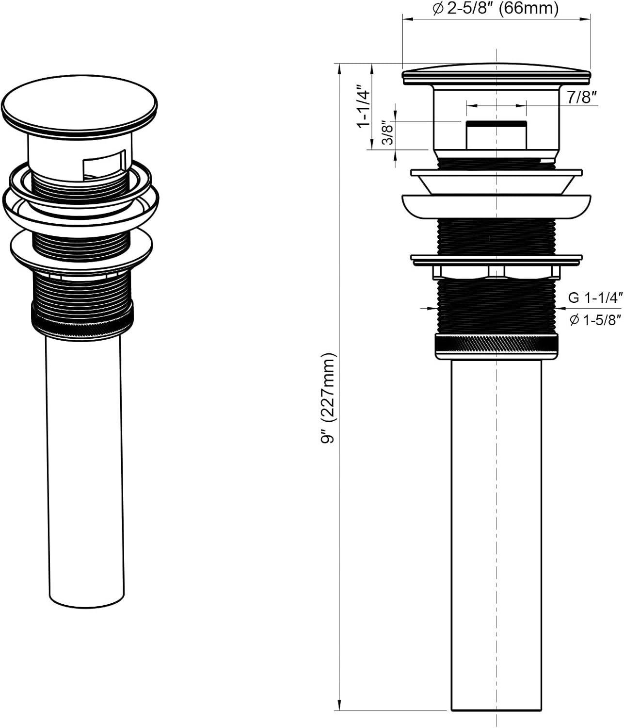 Dowell Pop Up Drain Stopper with Overflow for Bathroom Vanity/Vessel Sink (Brushed Nickel 6011 0704)