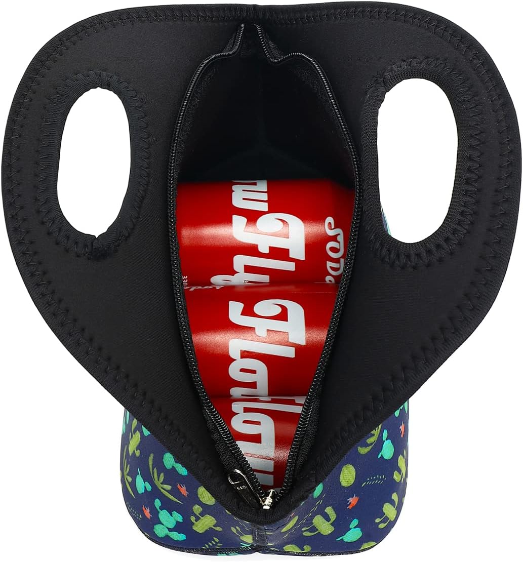 FlowFly Neoprene Lunch Tote Insulated Thermal Reusable Lunch Bag Box for Boys Men with Zipper (Cactus)