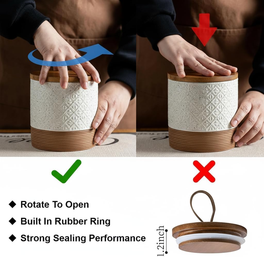 Large Jar with Lid, Ceramic Coffee Container with Airtight Lids, Food Storage Containers, Kitchen Canisters for Countertop Coffee Bar Accessories Weeding Gift - Black & 64 fl.oz