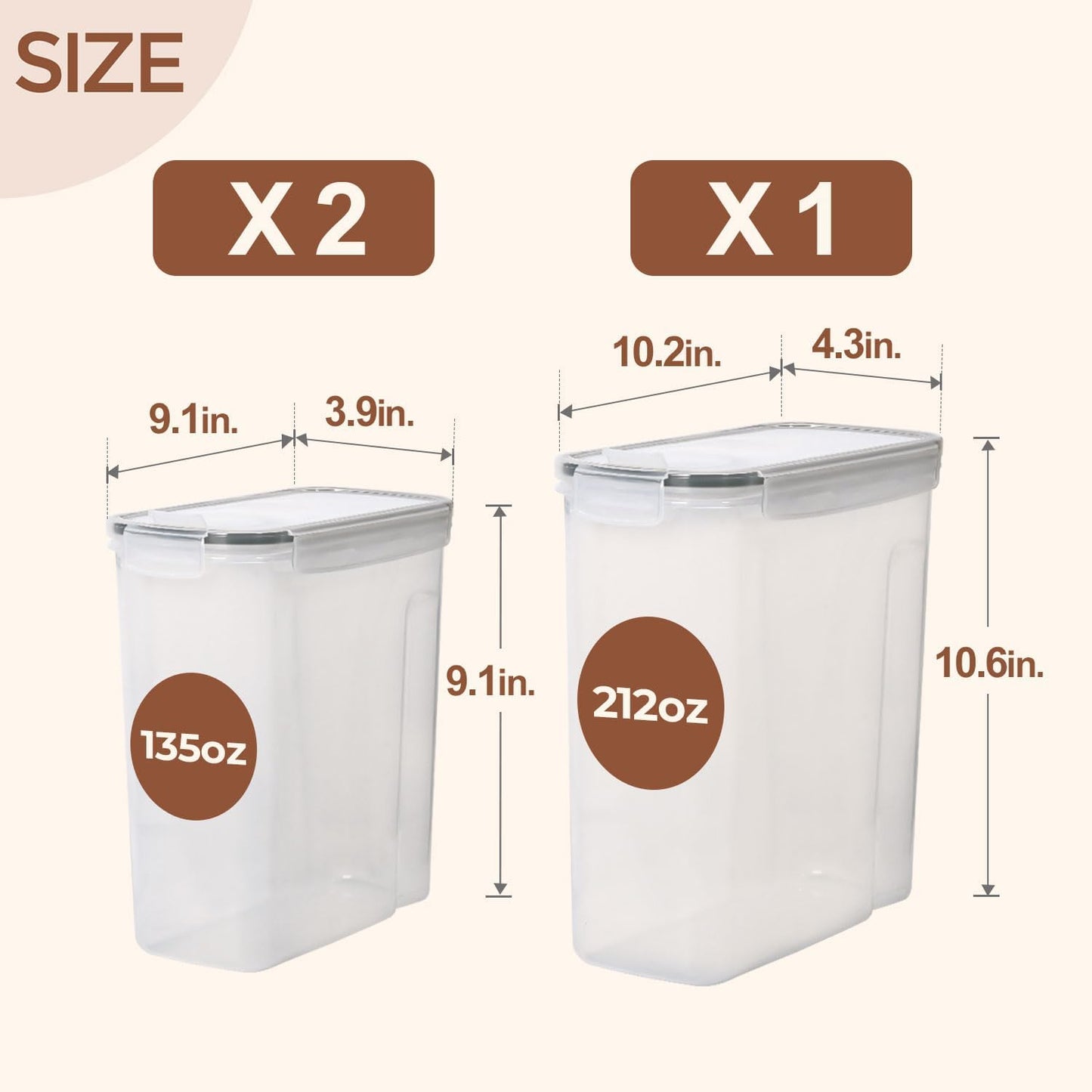 Cereal Containers Storage Set (6L / 4L), Airtight Food Storage Containers for Pet Food Nuts,Cereal Dispenser for Kitchen Pantry Organization