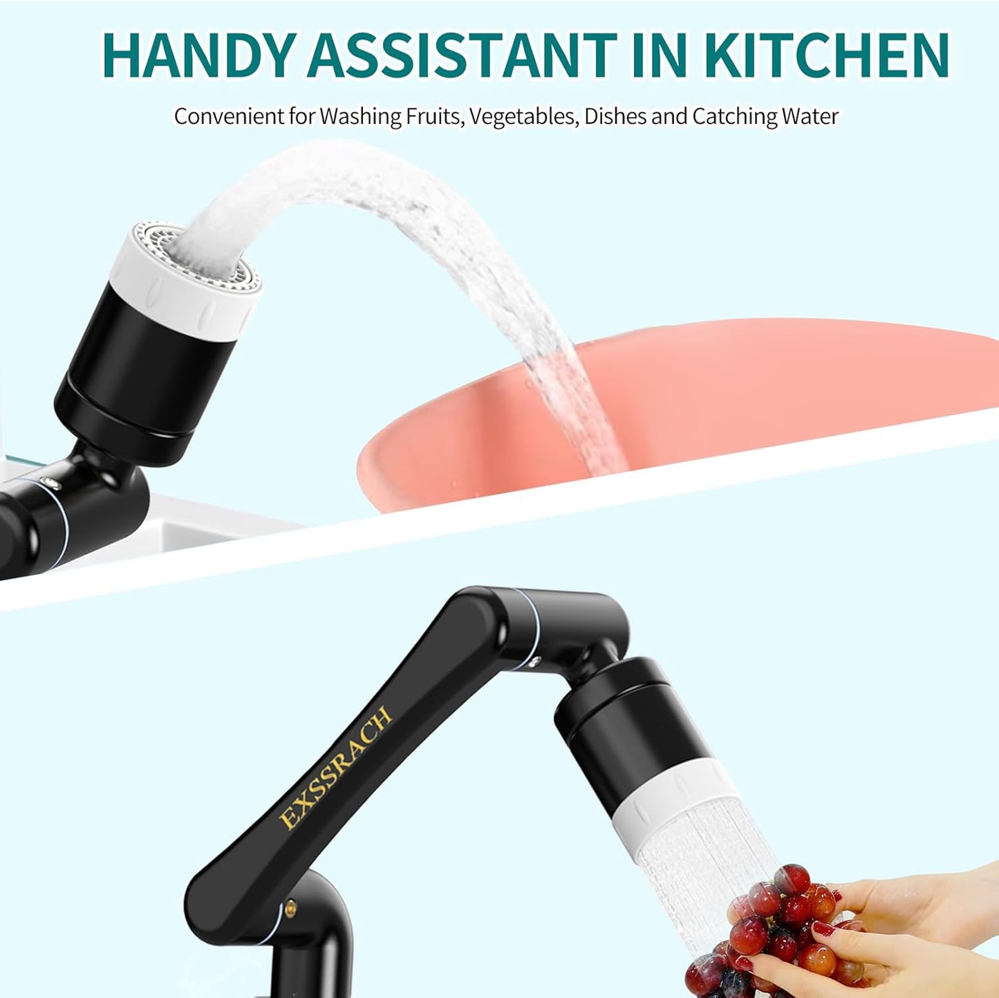 1440° Rotating Faucet Extender, Brass Multifunctional 1080°+ 360° Swivel Extension Robotic Arm Sink Aerator for Kitchen/Bathroom, 2 Water Outlet Modes, Black