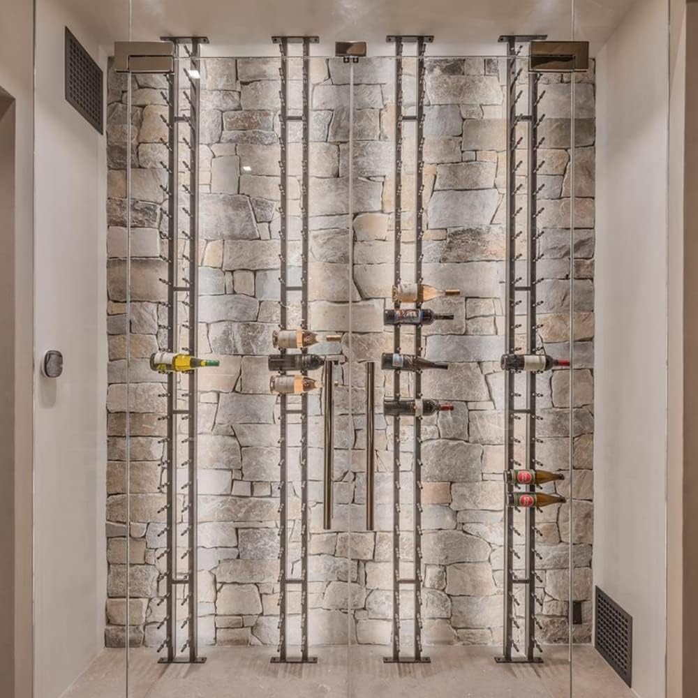 Ultra Wine Racks Floor-to-Ceiling Mount Display (1 Side, Triple Deep, Black, Holds 63 Wine Bottles) - Modern Metal Wine Storage for Wine Cellars, Home Bars, Kitchens, and Dining Rooms