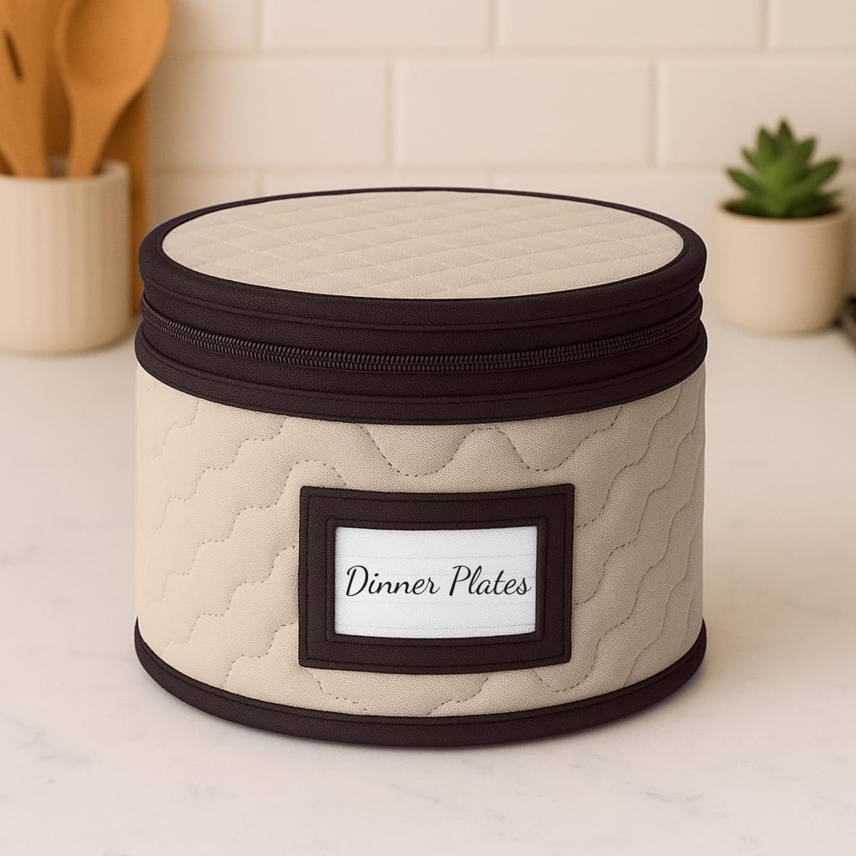 Dinner Plates Storage - Quilted Microfiber China Organizer Box with Dividers , Protects & Organizes Up to 12 Plates of 12" - Ideal for Seasonal Dishware Protection