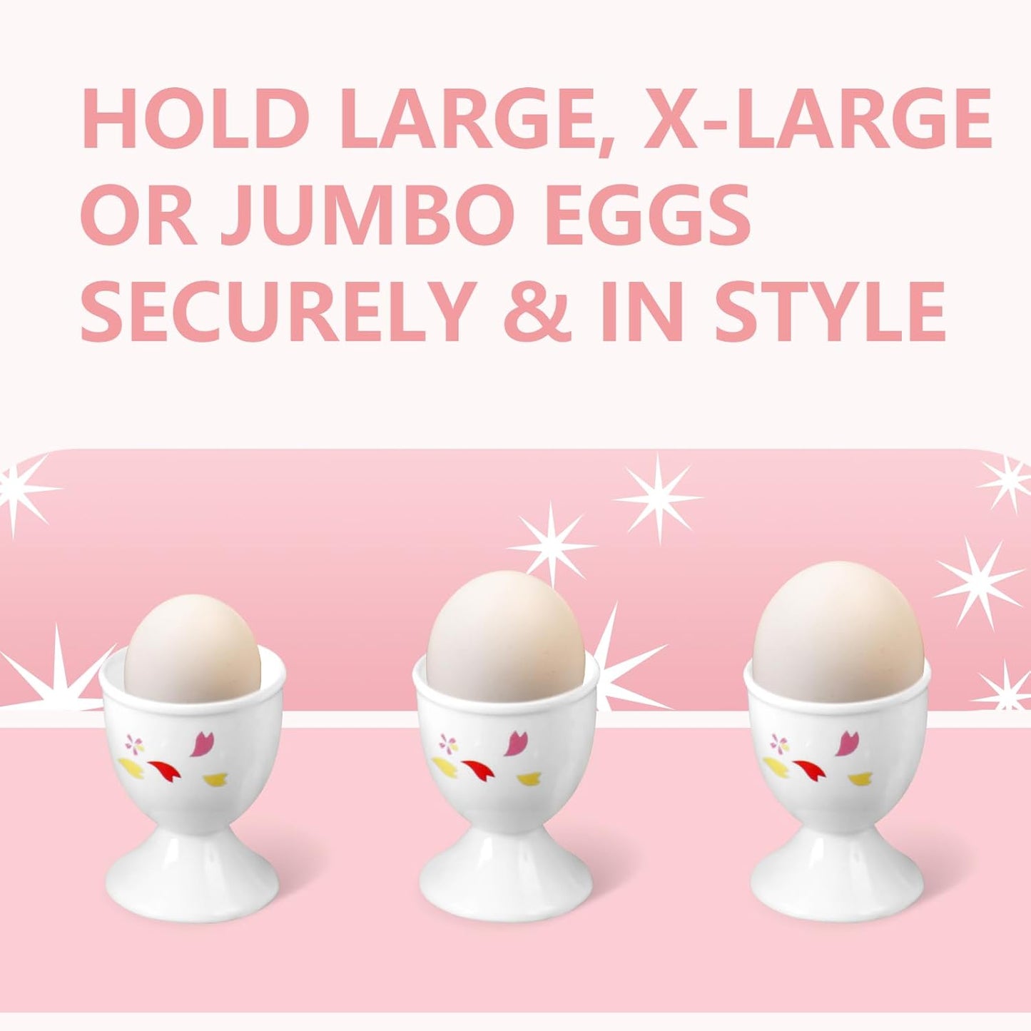 Cinf Sakura Ceramic Egg Cups & Cracker Set | Set of 4 Ceramic Egg Cups + 4 SS Spoons + 1 Egg Topper Breakfast Boiled Cooking Easy to Clean Childhood Memories Kitchen