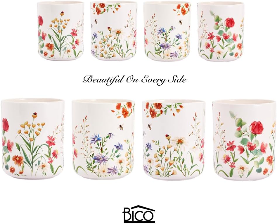 Bico Summer Provence Ceramic Utensil Holder Set of 2, Ceramic Kitchen Utensil Crocks for Countertop, Large Cooking Tool Holder Counter Decor, Spatula Organizer