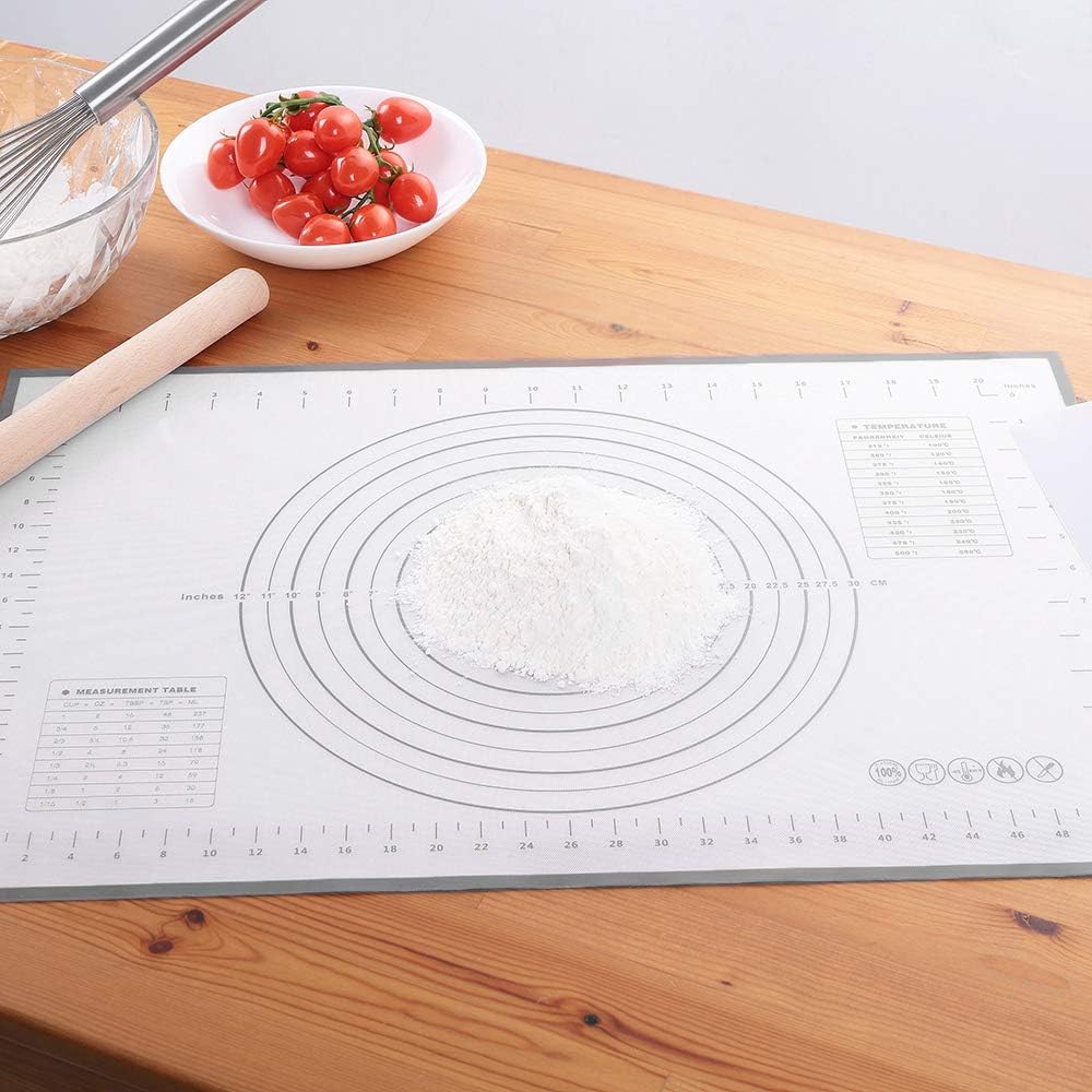 Silicone Baking Mat,Non Stick Rolling Dough with Measurements for Pie Pizza Cookies Fondant Making,Extra Thick Non Slip Silicone Pastry Mat
