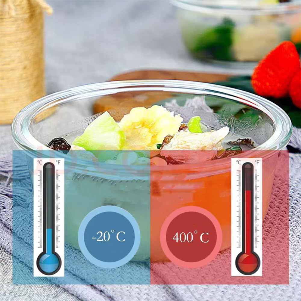 4Pack Round Glass Food Storage Containers With Lids, 1.5 Cup Round Meal Prep Bowls With Lids BPA-Free, Small Glass Food Containers for Soup Leftover, Microwave, Dishwasher, Freezer Safe