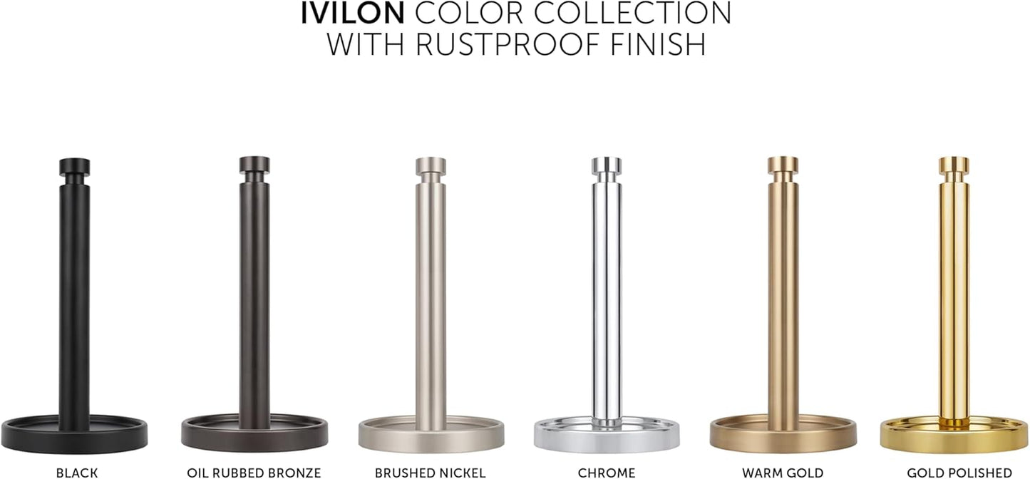 Ivilon Paper Towel Roll Stand - Steady and Easy Tear - Fits All Paper Towel Rolls - Brushed Nickel