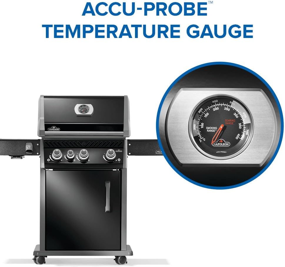 Napoleon Rogue PRO 425 Natural Gas Grill with Infrared Side Burner, Black, Durable 4-Burner Outdoor BBQ