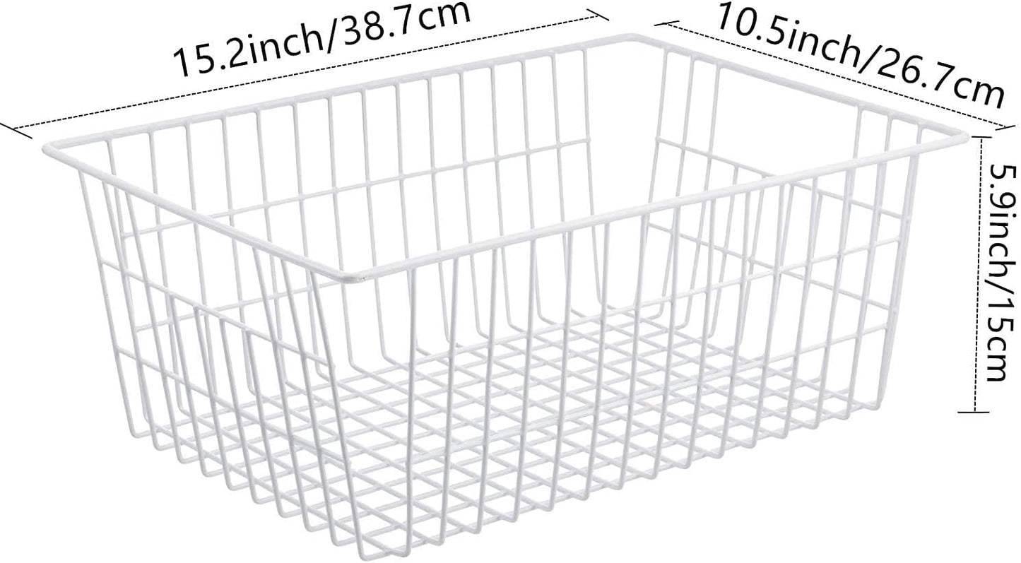 Redrubbit Wire Storage Baskets, Large Farmhouse Metal Freezer Basket Storage Organizer Bins with Handles for Kitchen Cabinets, Pantry, Closets, Bedrooms, Bathrooms, Set of 6, White
