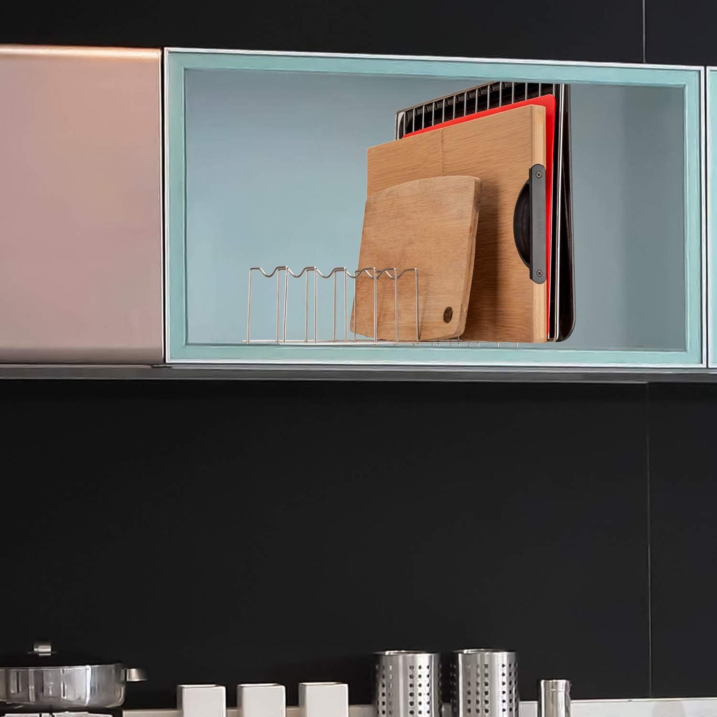 Slideep Pot Pan Lid Holder Drying Rack, Bakeware Lid Storage Organizer, Pantry and Cabinet Holder