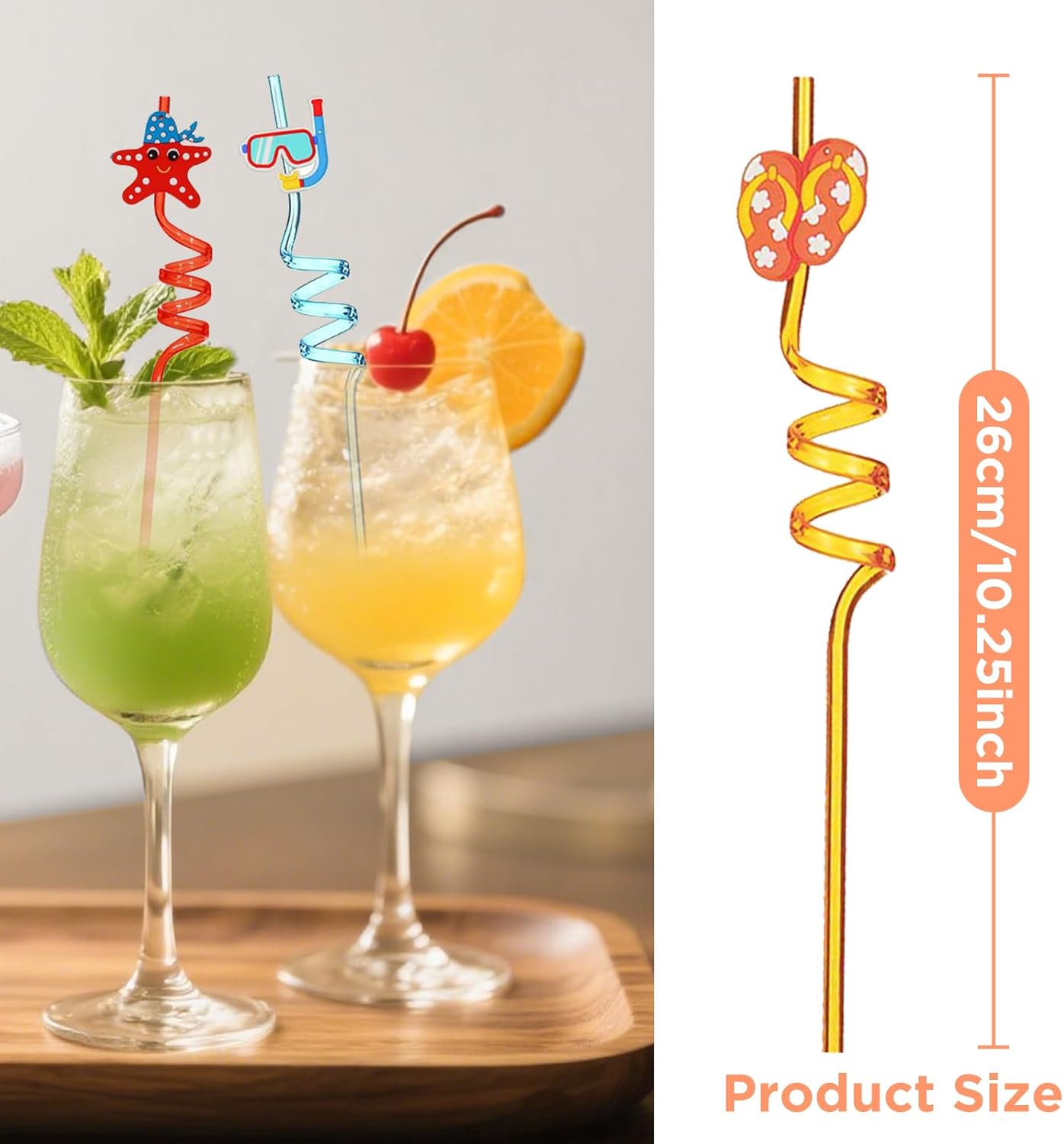 QKP 16PCS Reusable Sea Animal Beach Straws, Swirly Drinking Straws for Party Favors, Birthday Party Supplies with 2 PCS Cleaning Brushes(Pink + Blue)