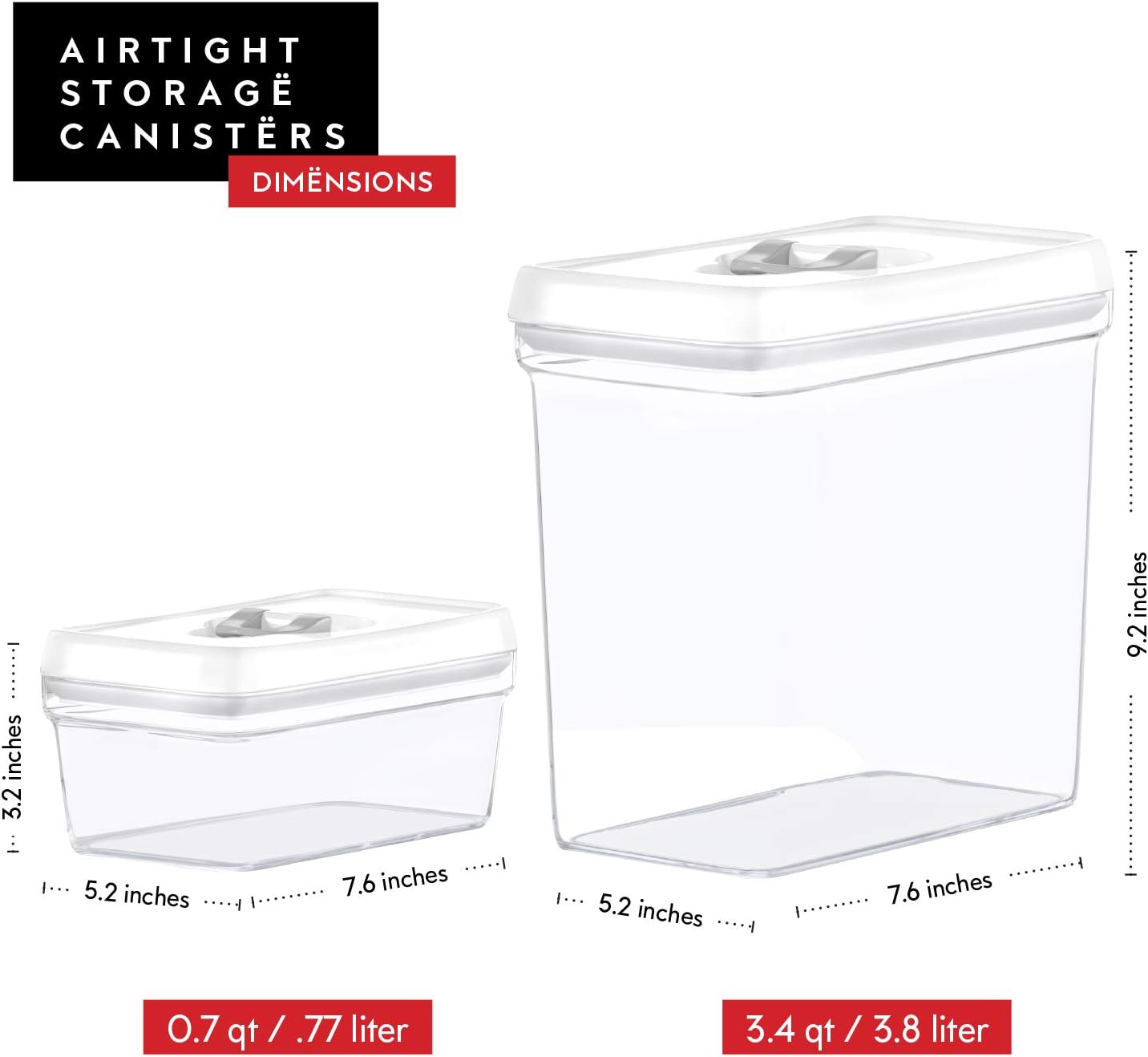 DWËLLZA KITCHEN Large Airtight Food Storage Containers - Clear Plastic Bulk Food Pantry & Kitchen Storage Containers for Flour, Sugar and Baking Supplies 4 Pcs. BPA-Free, Keeps Fresh & Dry (White)