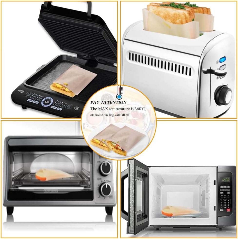 Toaster Bags Reusable for Grilled Cheese Sandwiches | Safest On The Market - 100% BPA & Gluten Free | Non Stick Toast Bag (12PCS)