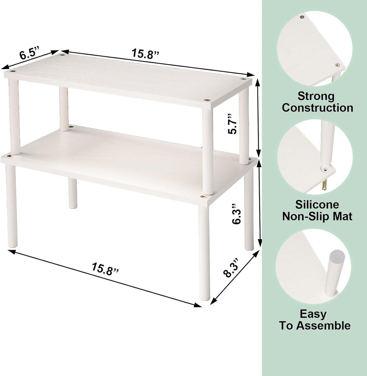 Cabinet Organizer Shelf(Set of 2),Kitchen Counter Shelves,Bamboo Spice Rack Countertop and Cabinet,Stackable Expandable,Large(White)