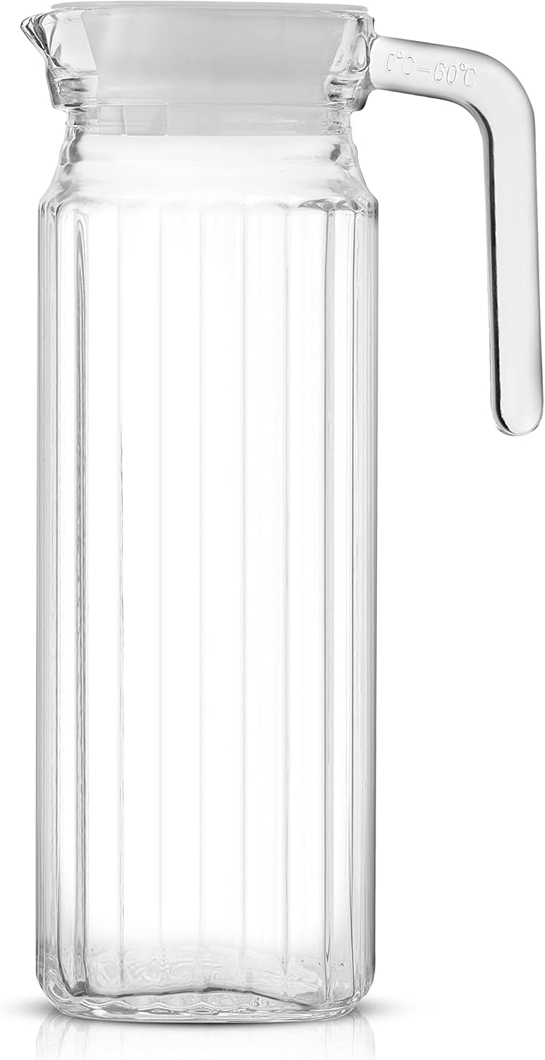 40oz Glass Pitcher with Lid (2 Lids) - Beverage Serveware, Storage Container and Carafe for Cold Drinks and Liquids. Glass Water Pitcher also for Juice, Bedside Carafe, Sun Tea Jar