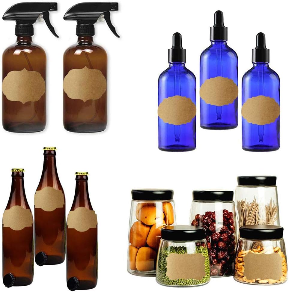 2" x 3" Kraft Label Stickers Writable Gift Labels, 200PCS Self-Adhesive Brown Labels for Essential Oil Bottle, Jars, Food Storage or Gift Decoration