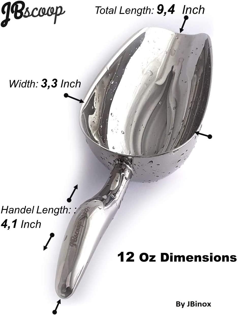 JBscoop Metal Ice Scoop Stainless Steel, Popcorn Scoop, 9.4 Inch Dog Food Scoop Popcorn for Party Wedding, Heavy Duty Dishwasher Safe