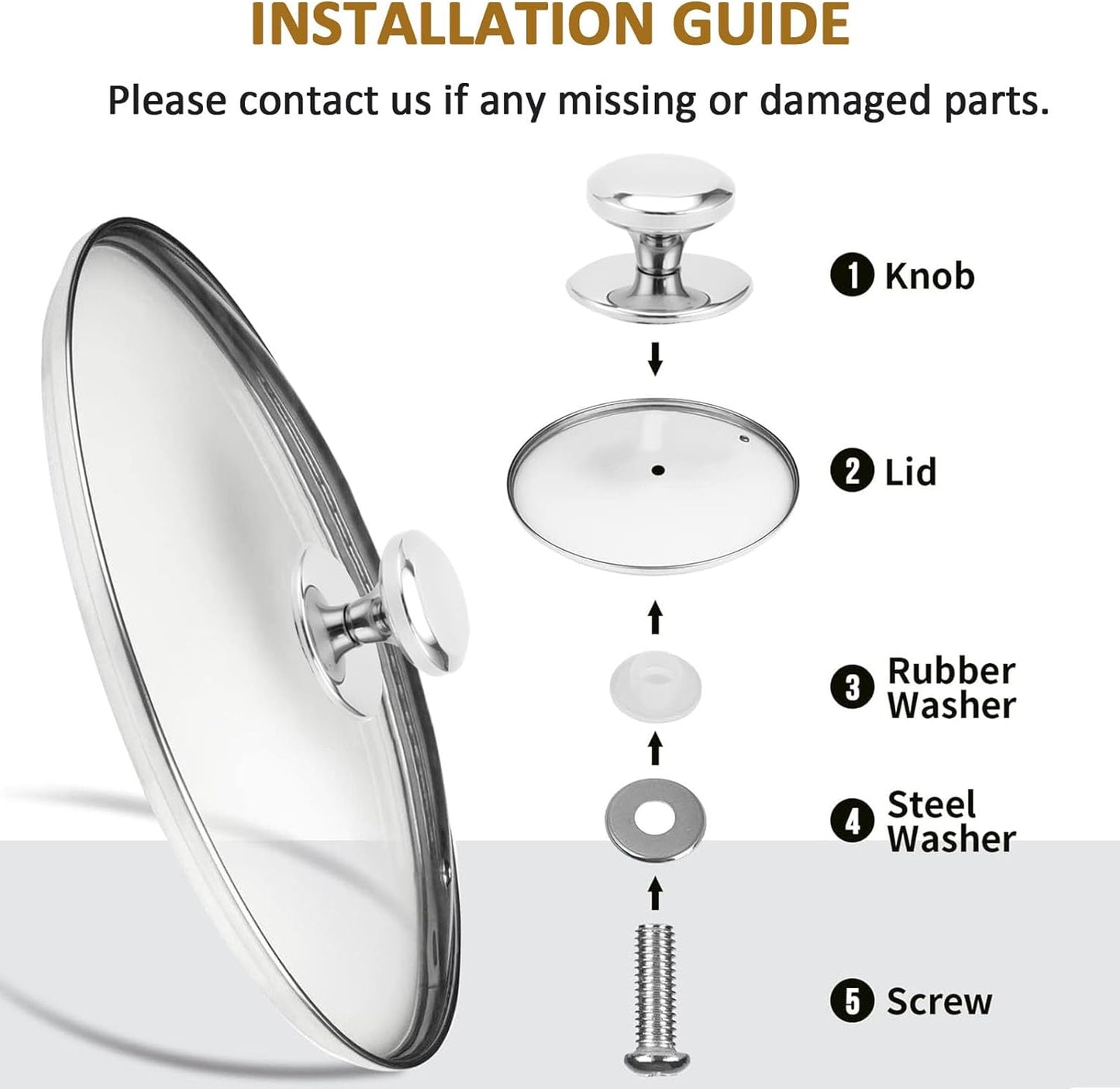 Glass Lid for 10.25 Inch Stainless Steel Cast Iron Skillets Frying Pans, 26cm Tempered Lids for Dutch Ovens, 10.25 In Pan Cover with Stainless Steel Rim for Stock Pots, Dishwasher Safe