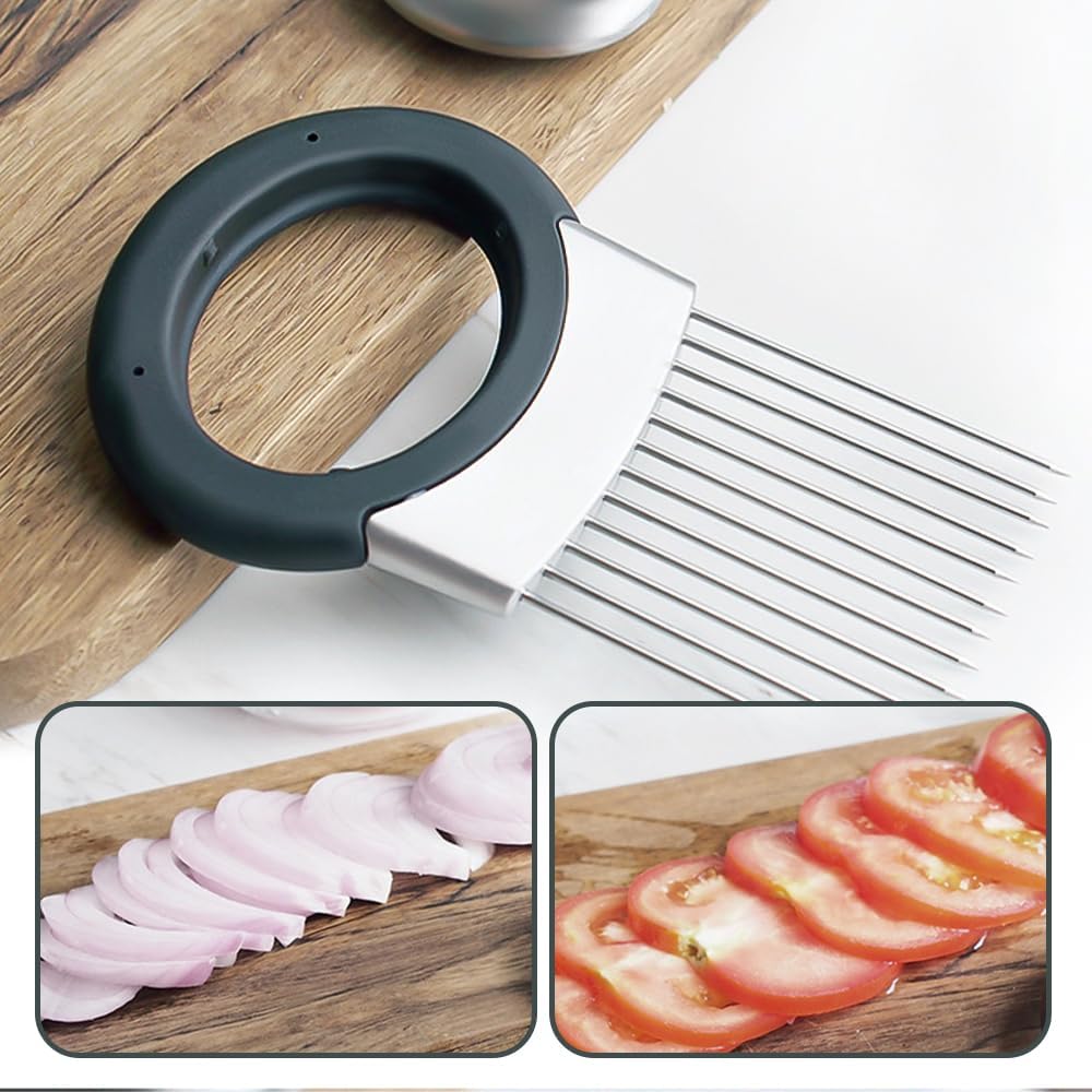 Onion Holder for Slicing, Stainless Steel Onion Slicing Rack, 2024 Upgraded Slicer, Lemon Slicer Vegetable Cutter, Home Kitchen Tools, Fruit, Lemon Slice Aids (2pc)