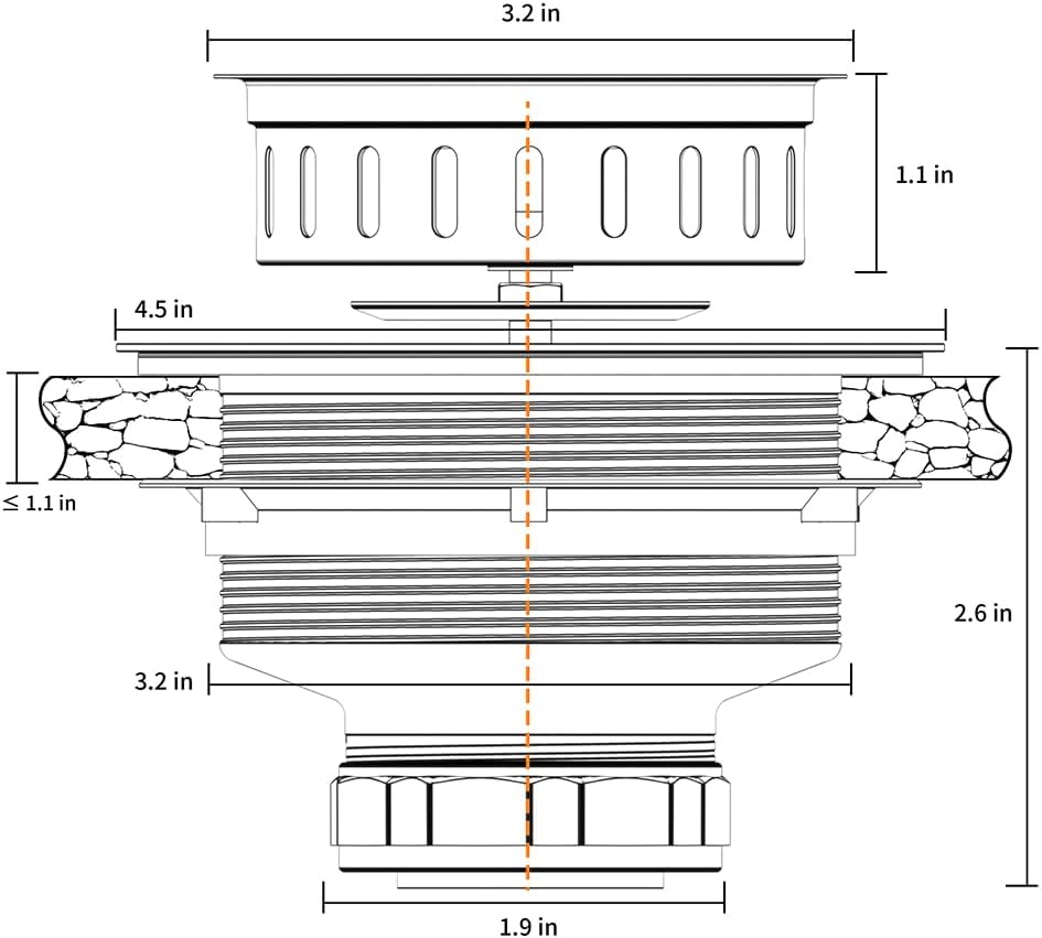 KONE 3-1/2 Inch Kitchen Sink Drain Assembly Stainless Steel Gold Kit with Strainer Basket/Rubber Stopper, Rustproof Durable Gold Finish Replacement for Standard Commercial Sink Drains