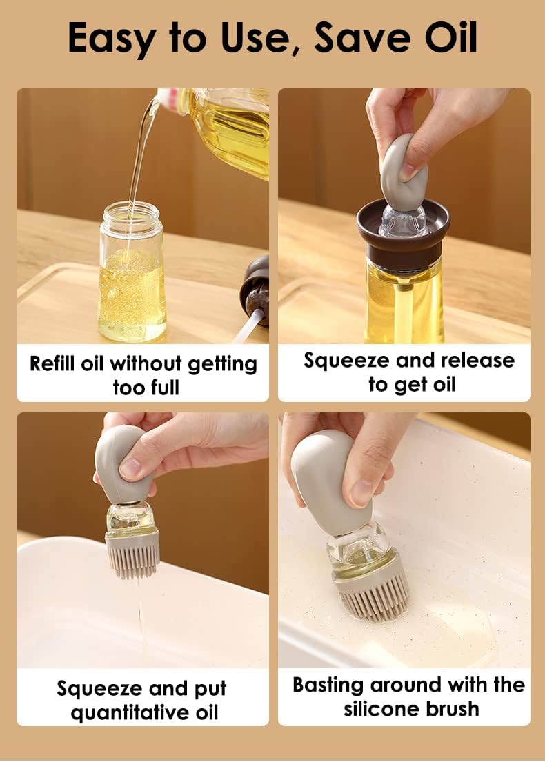 Oil Dispenser with Brush - 2 Pack Glass Olive Oil Dispenser Bottle with Basting Brush for Cooking Frying Baking Kitchen 180ml, T-OB21 Blue+Green