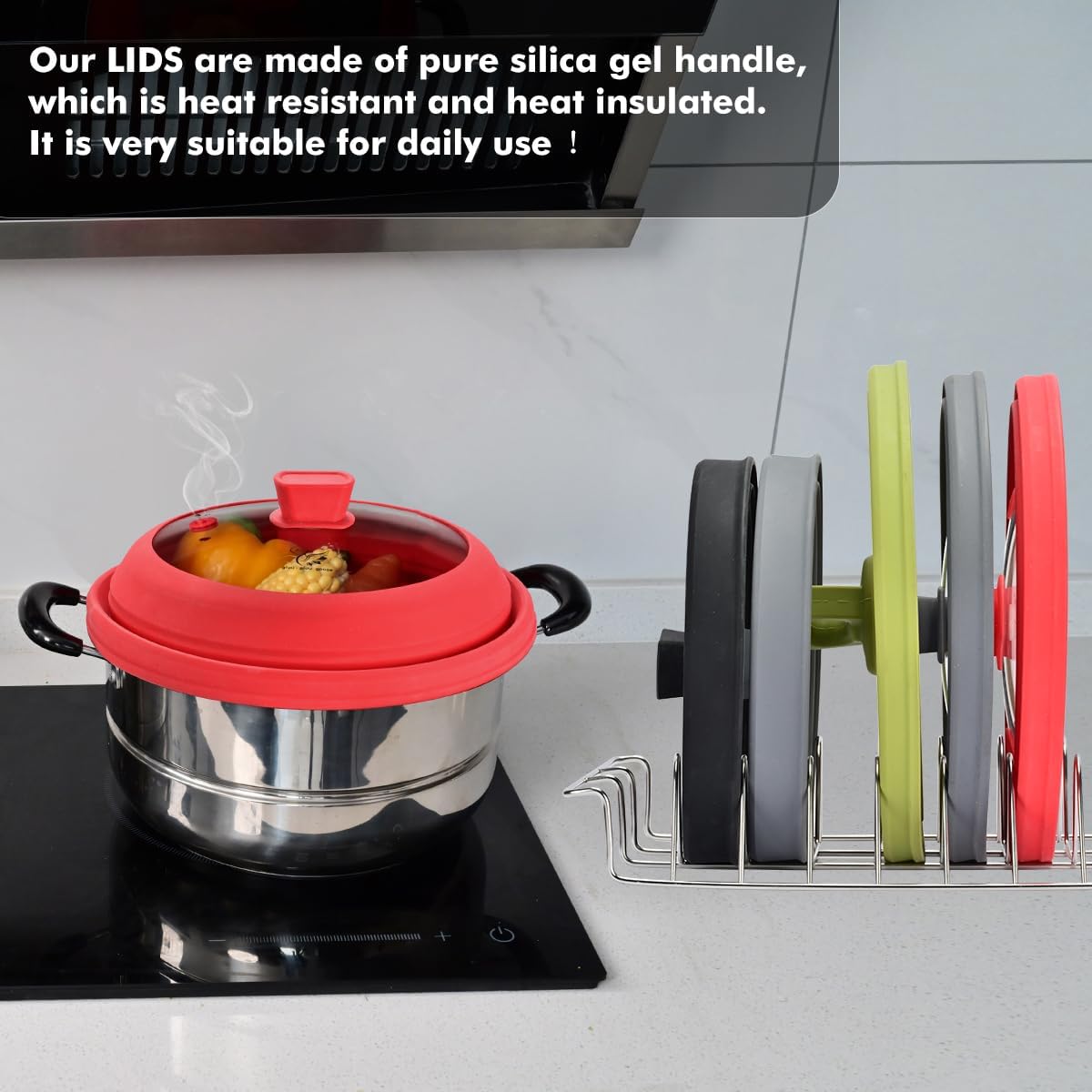 Microwave Splatter Cover Glass with Collapsible Silicone for Food Cover Plate Cover 10.8 inch with Anti-Scalding Gloves