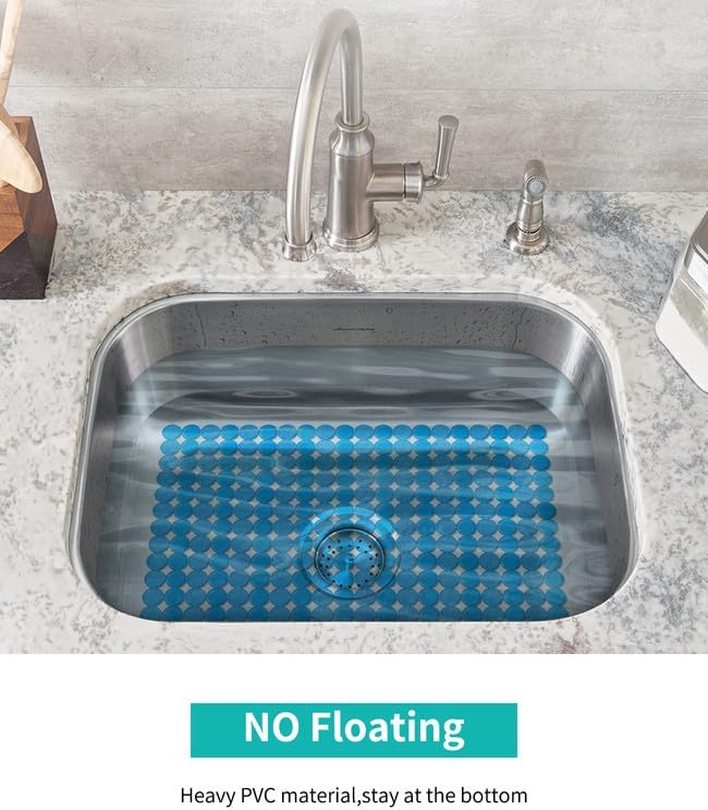 Bligli 2-Pack Kitchen Sink Mat: PVC Adjustable Sink Protector | Sink liner Pad | Dish Drying Mats, Easy to Clean & DIY Cut | 15.7 x 11.8 inch (Blue)