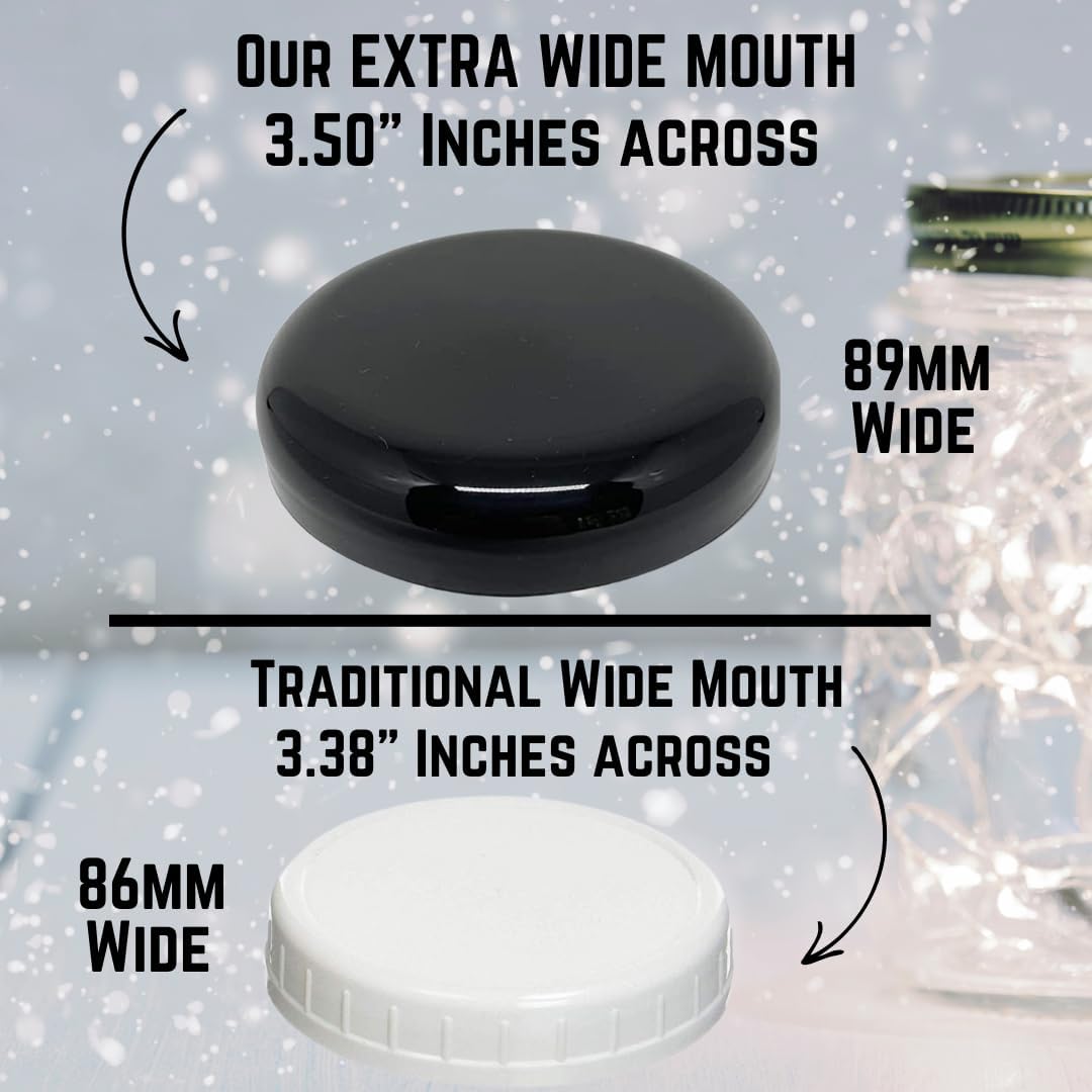 Jarming Collections Mason Jars - 16 oz Glass Extra Wide Mouth Pint Storage Jars with BPA Free Plastic Lids - Made in USA