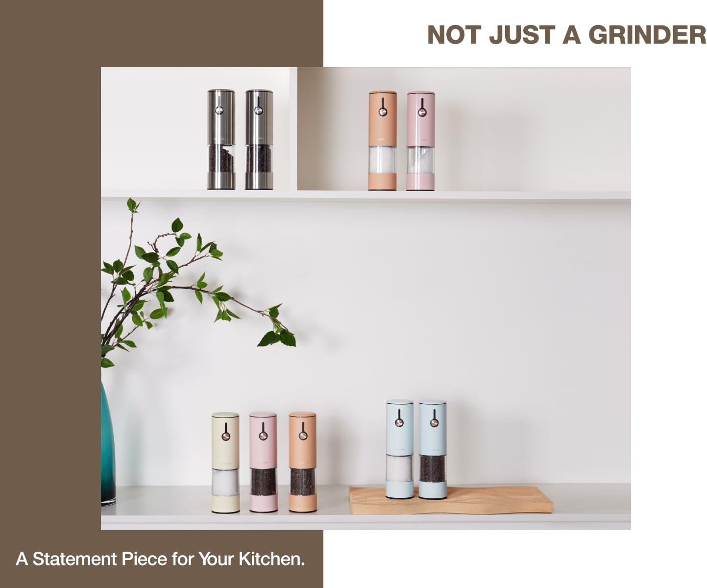 Stainless Steel Rechargeable Electric Salt and Pepper Grinder Set – USB Charging, One-Hand Electric Mill, Adjustable Coarseness, LED Light & Dust Cover – Brown + Cream