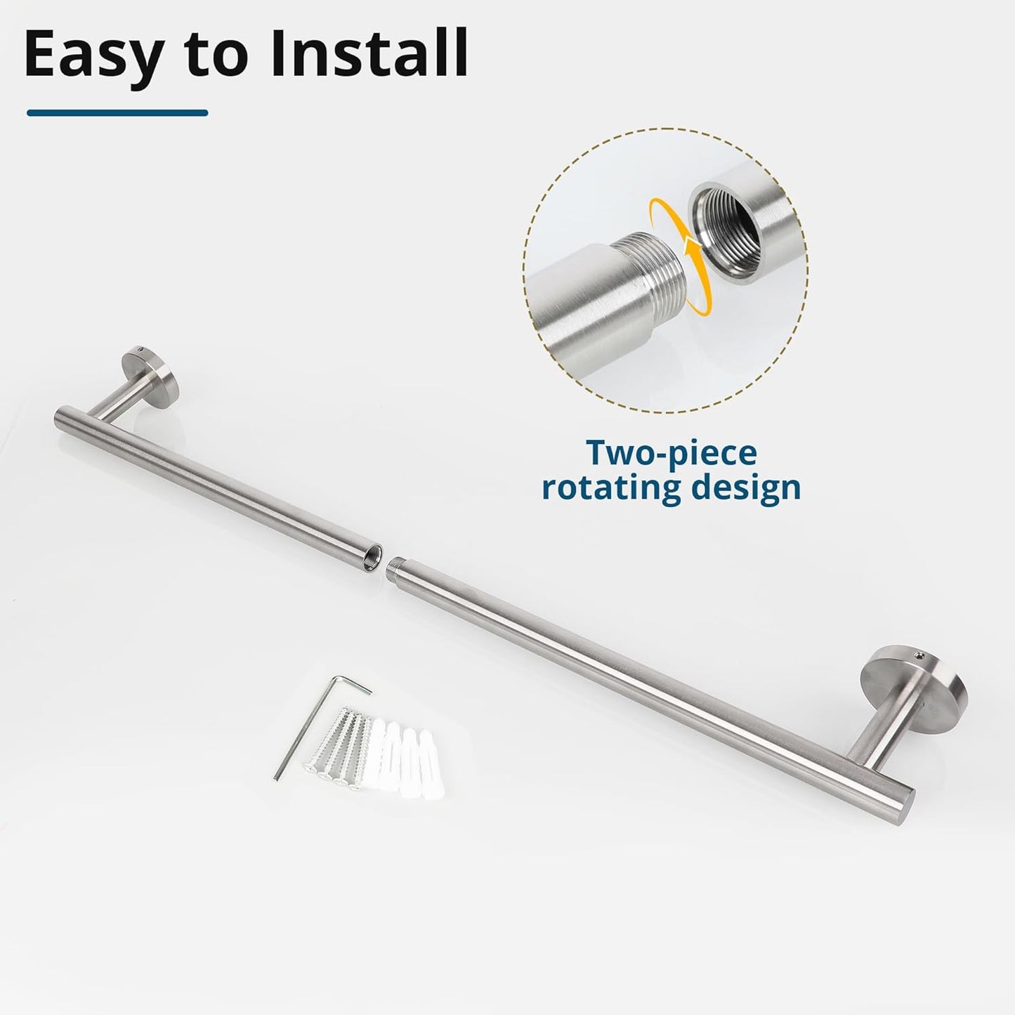 SAYAYO Brushed Nickel Towel Bar for Bathroom, 24 Inch Towel Rack Towel Rod Towel Holder Wall Mount SUS304 Stainless Steel (21 Inch Hanging Length)