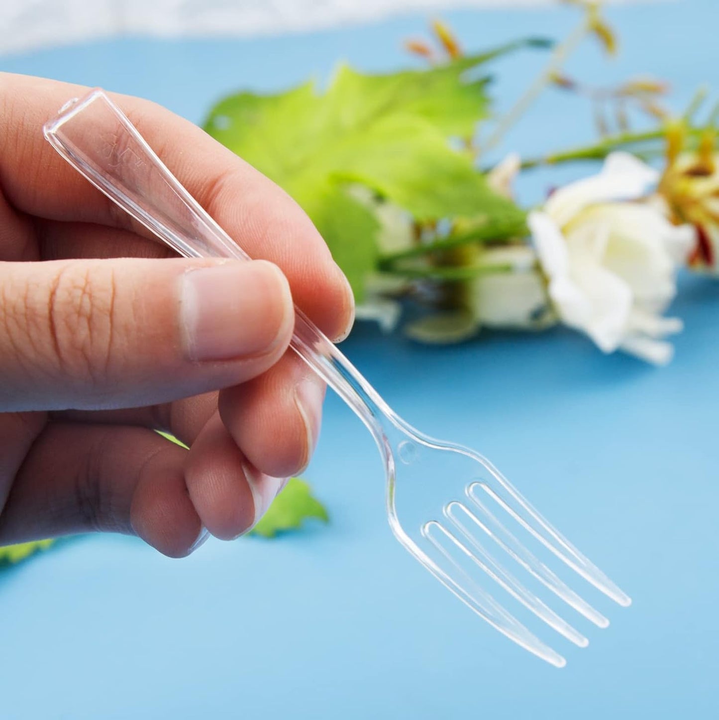 WDF 300 Mini Forks - 4 Inch Clear Plastic Heavy Duty Tasting Forks for Appetizers