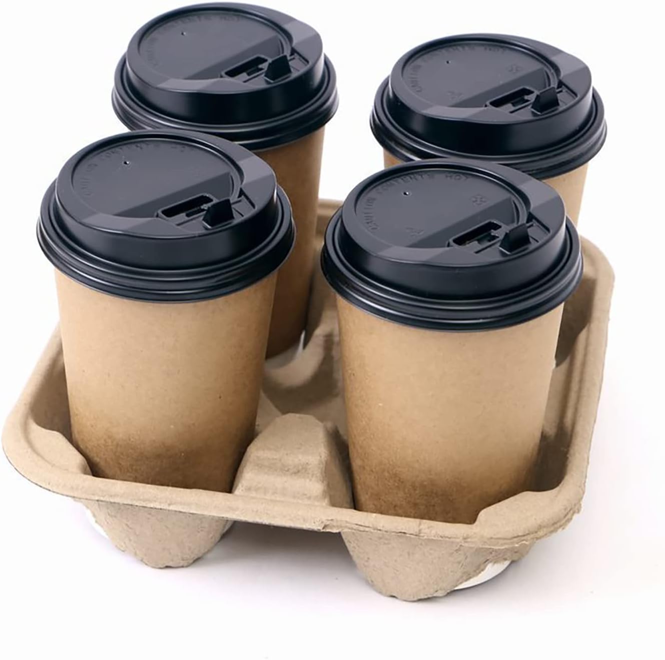 4 Cup Drink Carriers Disposable Coffee Take Out Trays 100 Pcs Pack Pulp Fiber Delivery Cups Holder for Hot and Cold Drinks