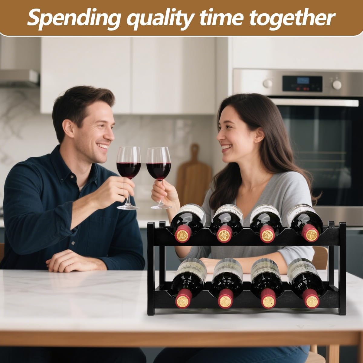 Wine Rack 8 Bottle 2-Tier Eco-Friendly Bamboo Wine Storage Easy-Assembly Space-Saving for Wine Lovers,Kitchen Wine Organizer for Countertop,Pantry, Home,Room Decor,Bar