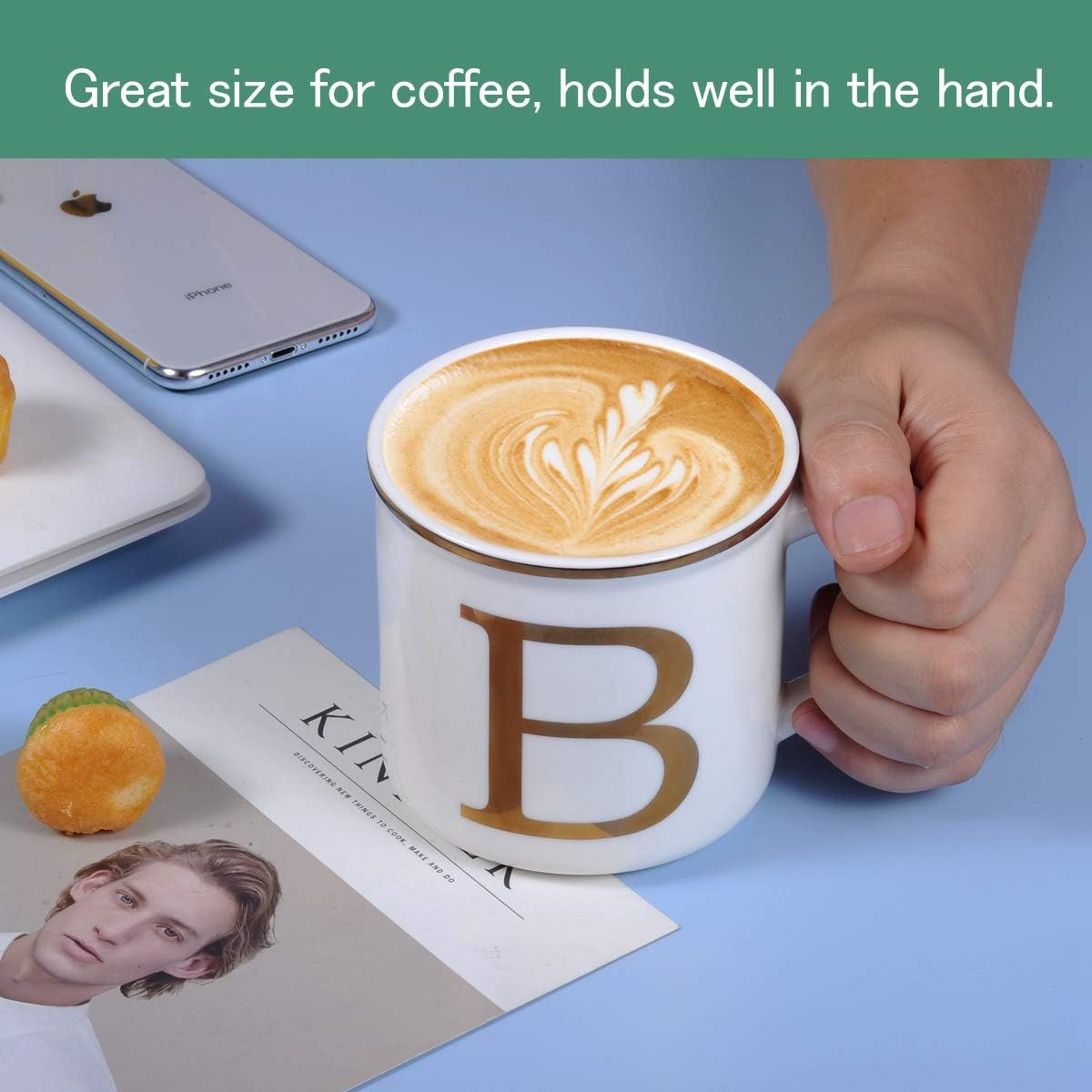 Miicol Ceramic Coffee Mug 16 oz, Monogram Coffee Cup, Golden Initial Tea Mug, Personalized Tea Cup, Unique Gift, Large Mug for Home, Office, Letter B