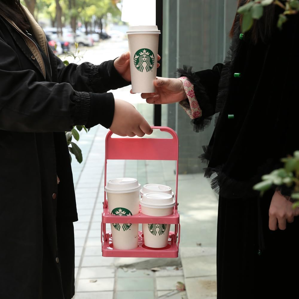 Musbus Reusable Drink Carrier with Handle for Doordash, Grubhub, Portable Cup/Coffee Holder Accessories for Delivery, Foldable Drinks Caddy with Tray, Car Durable Plastic Festive Bottle, Vacation