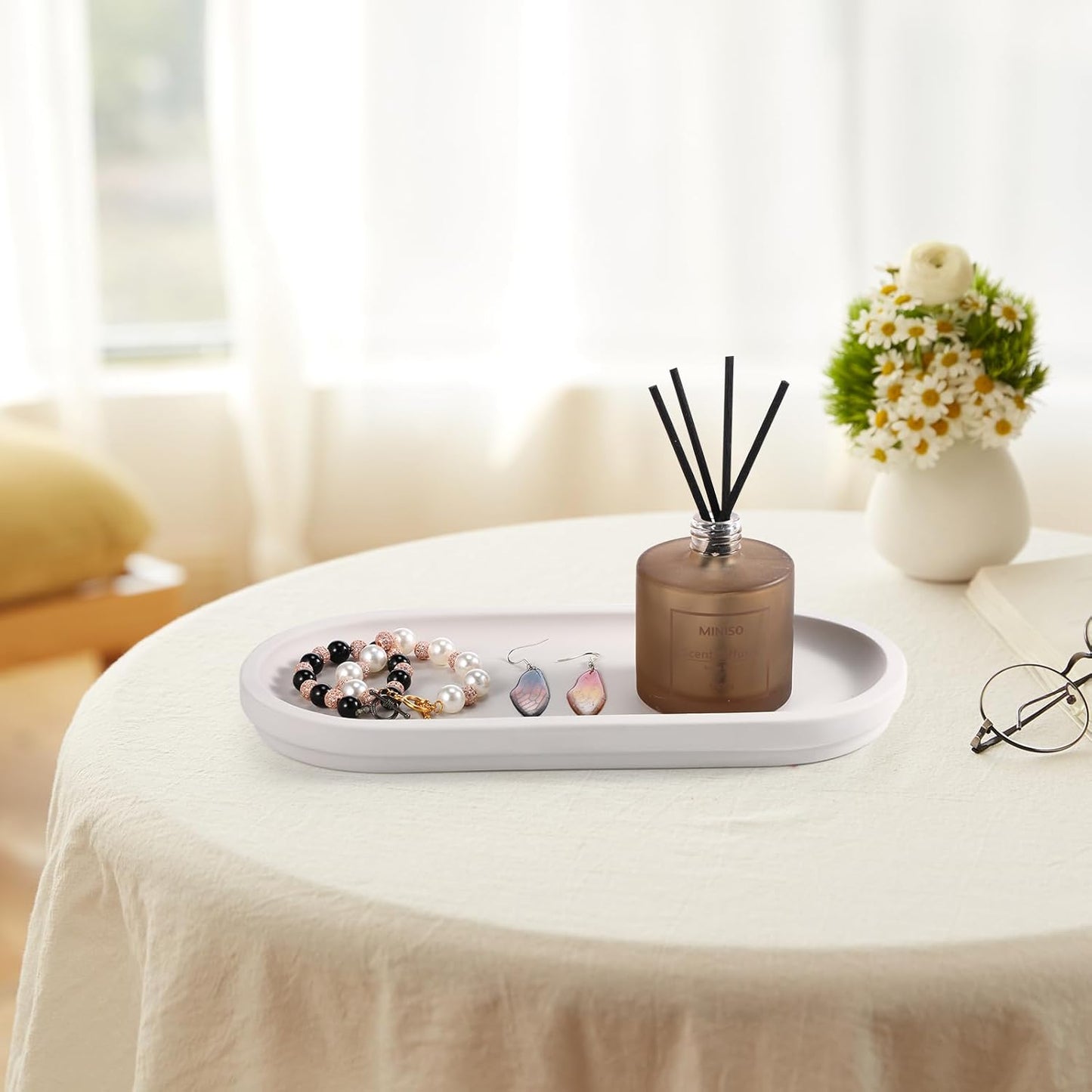 Diatomaceous Earth Sink Caddy, Instant Dry Bathroom Kitchen Sink Organizer, Minimalist Water Absorbing Dish Soap Holder, Stone Tray for Sponge Brush Candles (Grey)