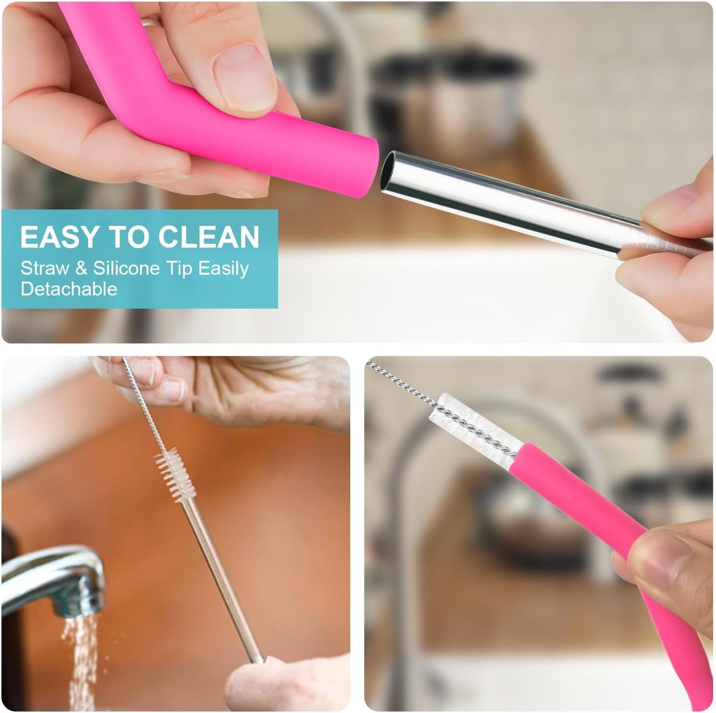 Reusable Stainless Steel Straws Set 6 PCS with 6 Silicone Tips, 2 Straw Brush, 1 Storage Case, Different Sizes of Metal Straws Reusable, Suitable for 14, 20, 30 oz Cups Tumbler,for Hot/Cold Drinks